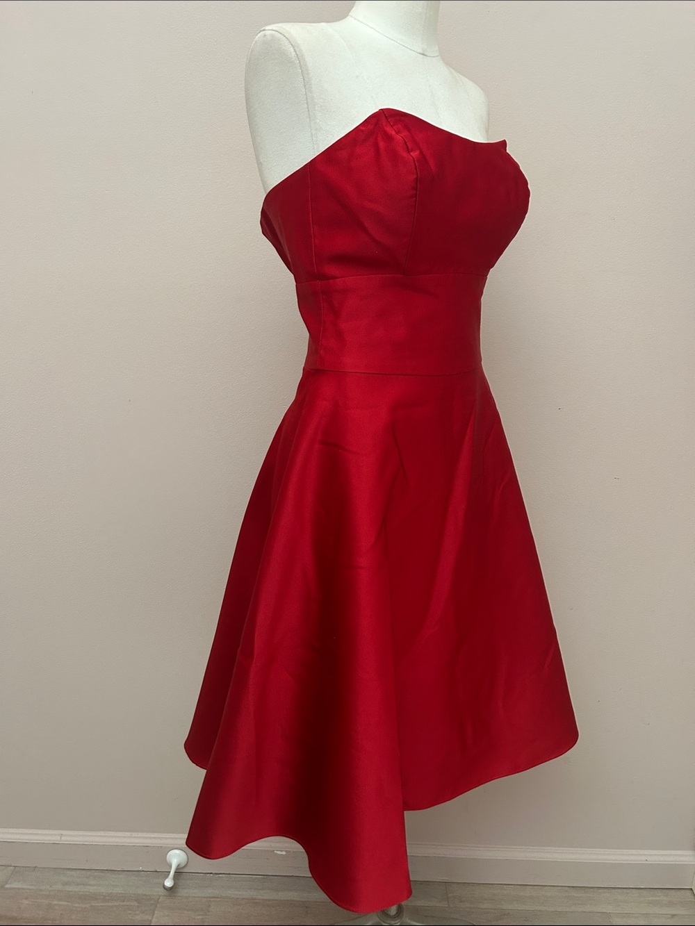VTG ABS Allen Schwartz Strapless Red Midi Fit-and-Flare Satin Dress 4 Y2K